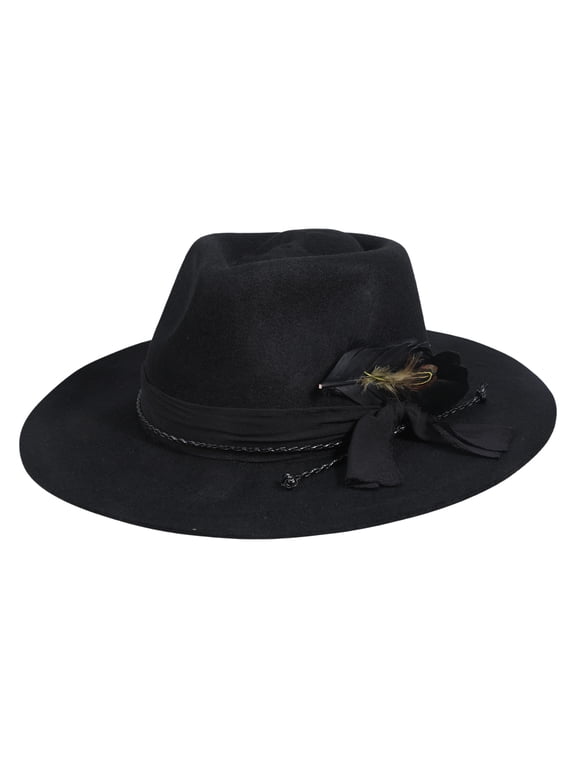 Classical Wool Fedoras Breathable Windproof Warmth Headwear with Skull Head Top and Feathered Decors For Fashion Adult