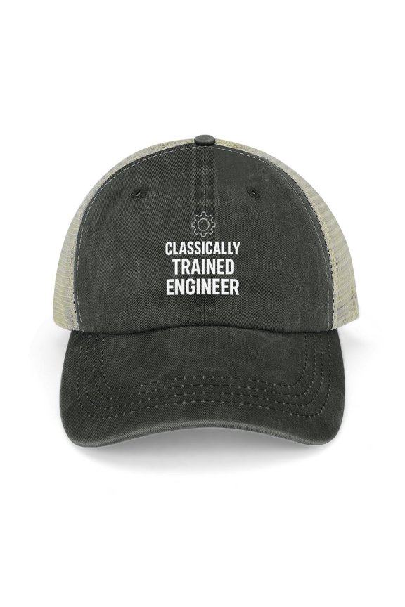 Classically Trained Engineer Black Trucker Hat for Men Women, Adjustable Mesh Back Baseball Cap