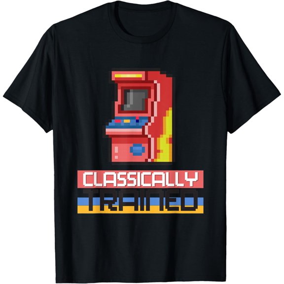 Classically Trained Pixel Arcade Design T-Shirt men and women can wear, black, white, gifts