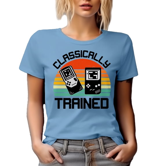Classically Trained, Retro Gamer, Video Gaming Consoles, Baby Blue T-Shirt, Small