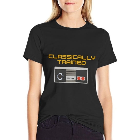 Classically Trained Women’s Cotton Short Sleeve T-Shirt HD Graphic Print Casual Crew Neck Tee L