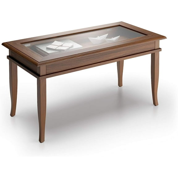 Classico Coffee Table, Walnut, Laminate-Finished/Glass, Modern Coffee Table, Italian Furniture
