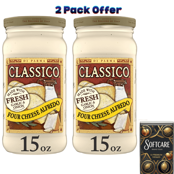 Classico Four Cheese Alfredo Pasta Sauce, 15 oz. Jar ( Include One Tissue Pack )