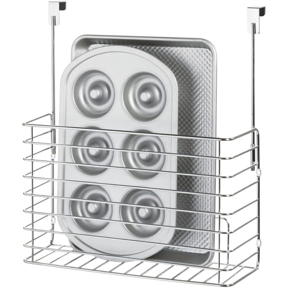 Classico Metal Over the Cabinet Kitchen Bakeware Organizer Basket for Cutting Boards, Baking Sheets, Pans, 13.73" x 5.18" x 14.2" - Chrome