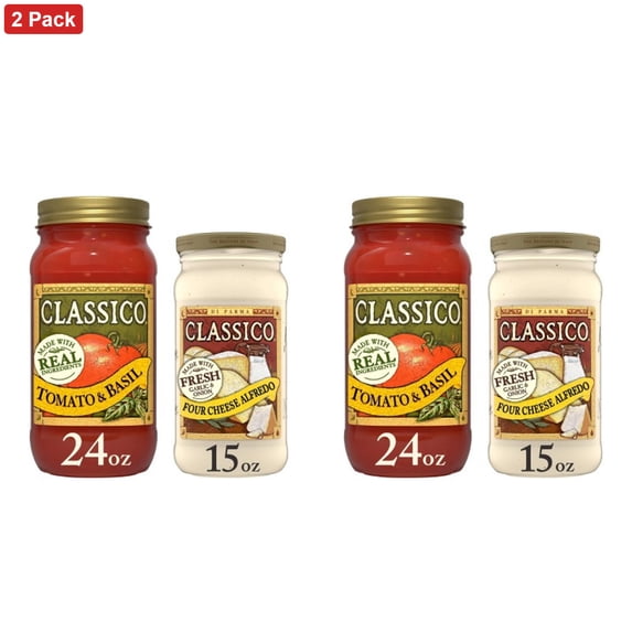 Classico Pasta Sauce 15oz Four Cheese Alfredo + 24oz Tomato and Basil