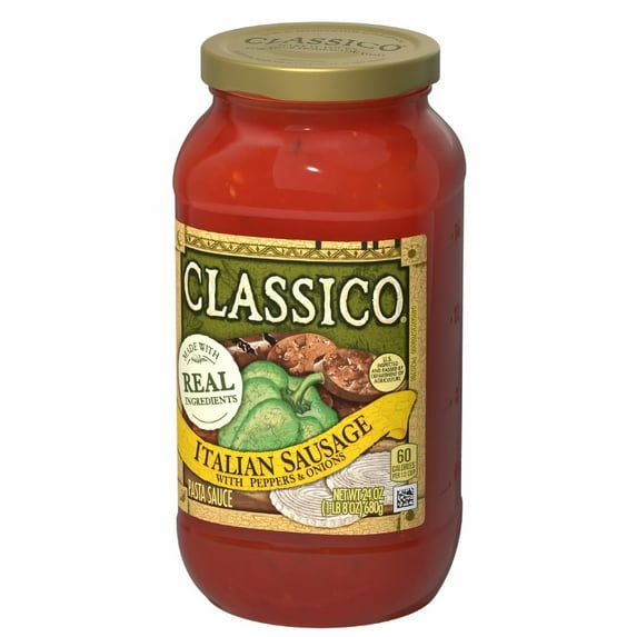 Classico Pasta Sauce, Italian Sausage with Peppers & Onions, 24 oz Jar (Pack of 2)