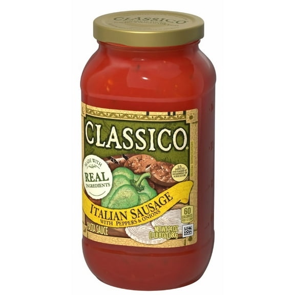 Classico Pasta Sauce, Italian Sausage with Peppers & Onions, 24 oz Jar (Pack of 4)