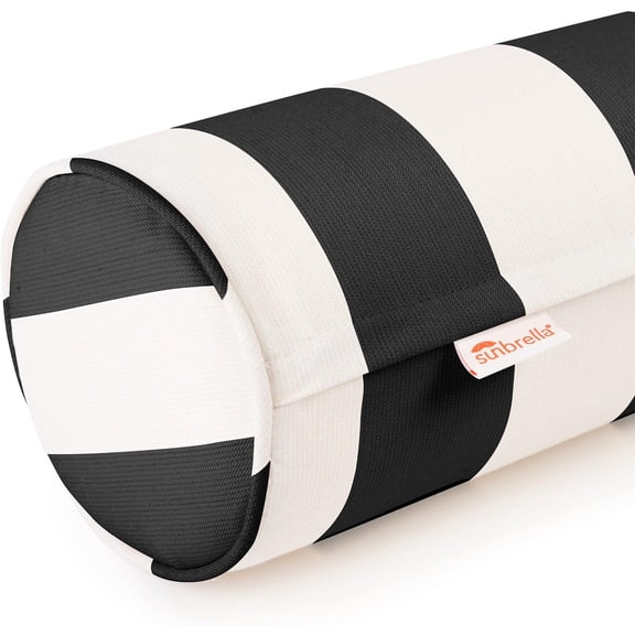 Classics Sunbrella Cabana Stripe White/Black Zippered Neck Roll Bolster (Set of 2)