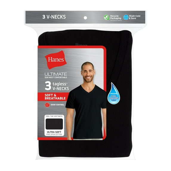 Hanes Ultimate Men's Tagless Ultra Soft V-Neck Tee-Multiple Packs ...