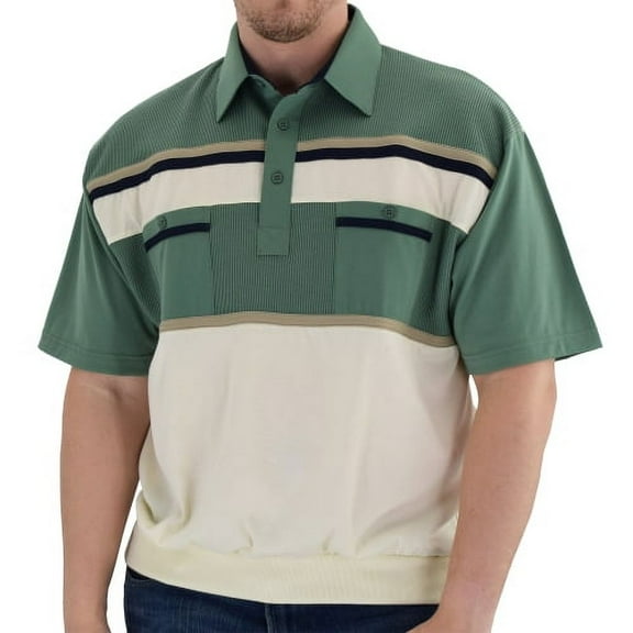 Classics by Palmland Horizontal Short Sleeve Banded Bottom Shirt with 2 Pockets