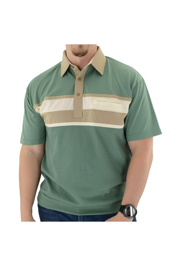 Classics by Palmland Horizontal Short Sleeve Banded Bottom Shirt with Pocket