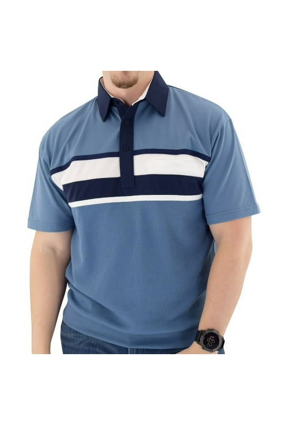 Classics by Palmland Horizontal Short Sleeve Banded Bottom Shirt with Pocket