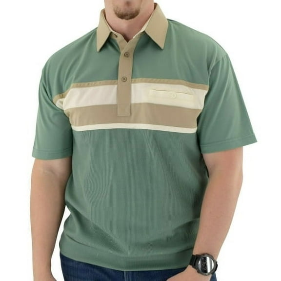 Classics by Palmland Horizontal Short Sleeve Banded Bottom Shirt with Pocket