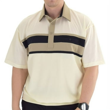 Classics by Palmland Horizontal Short Sleeve Banded Bottom Shirt with Pocket