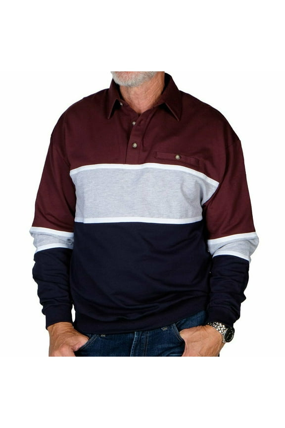 Classics by Palmland Horizontal Stripes Banded Bottom Shirt 6094-728-BURG