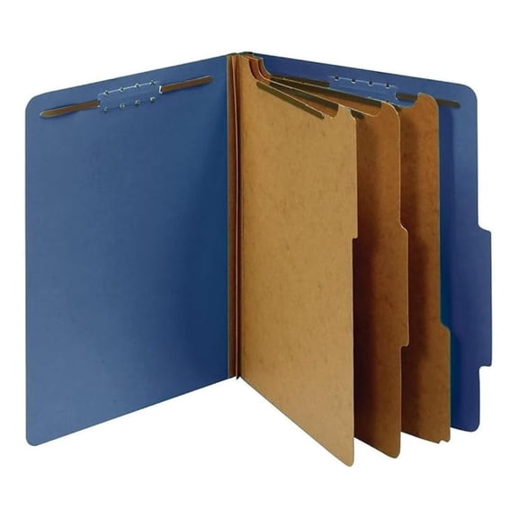 Classification Folders, Standard, 3 Dividers, Embedded Fasteners, 2/5 Cut Tab, Dark Blue, Letter, 10/BX (24096)