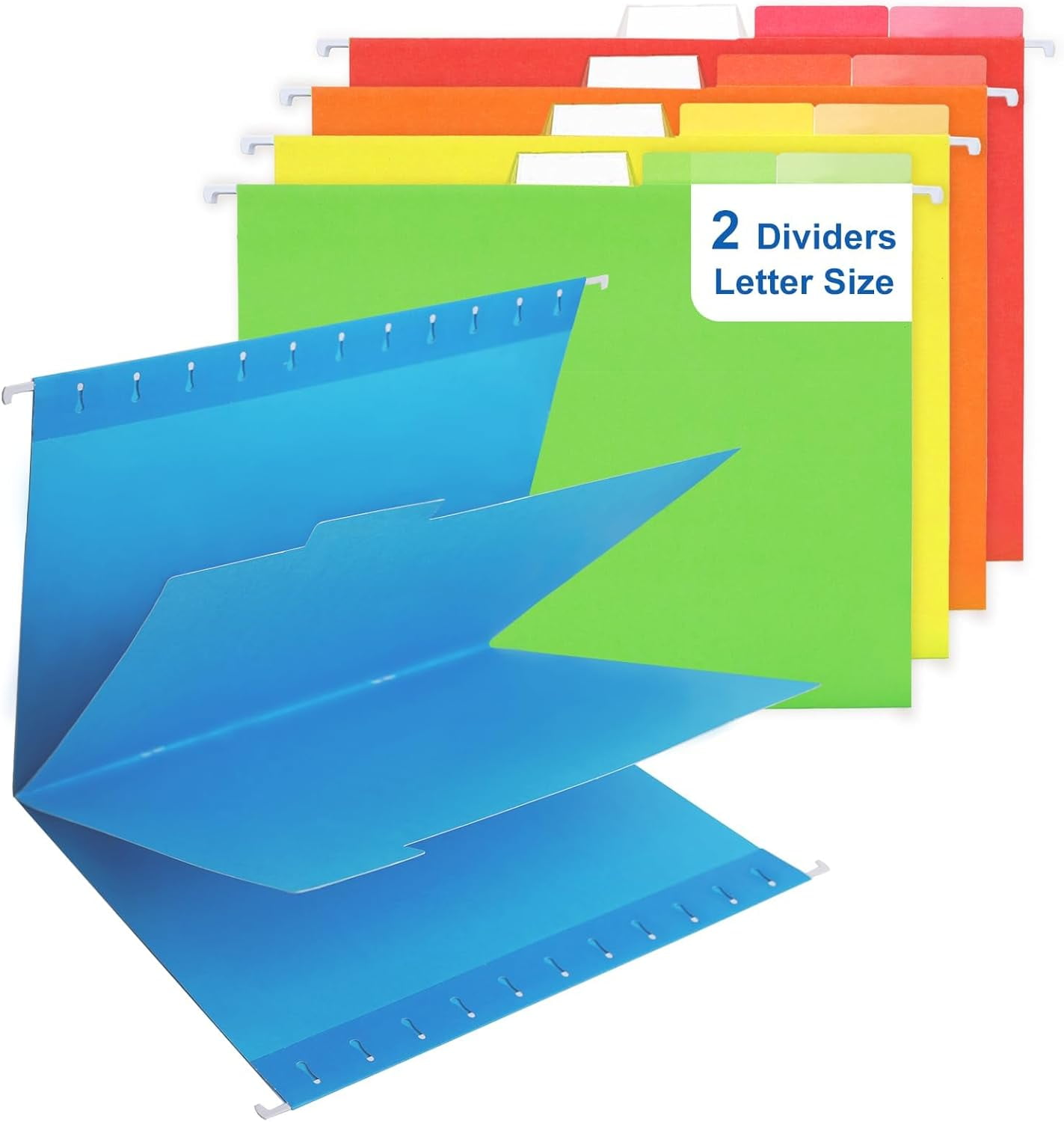 Classification Hanging File Folders with 2 Dividers, Letter Size Colored Classification Folders 20 Pack, 5 Color Assorted, Designed for Drawer, Cabinet, File Box, with 1/5-Cut Adjustable Tabs