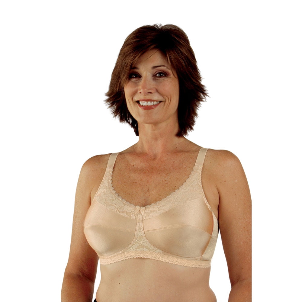 Classique Post Mastectomy Nylon Comfort Knit Bra with Lace 34AA Beige 