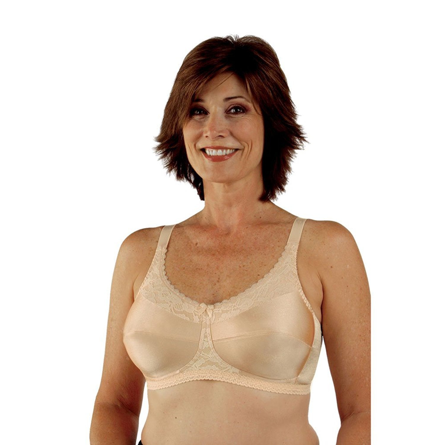 Classique Post Mastectomy Nylon Comfort Knit Bra with Lace 42AA White 