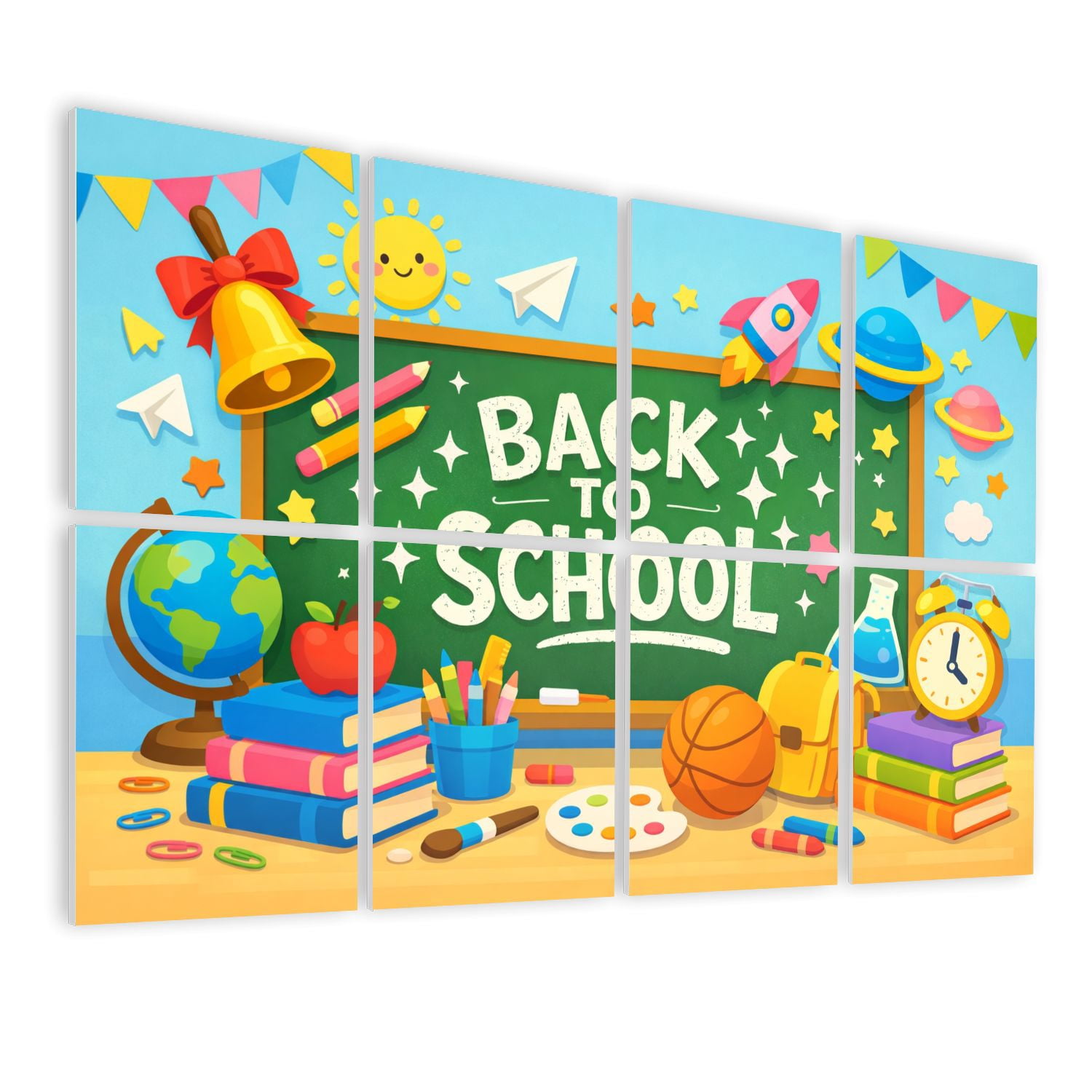 Classroom 8 Pack Art Acoustic Panels Sound Absorbing Back to School Chalkboard Colorful Classroom Supplies Cartoon Decorative Soundproof Wall Panels Self Adhesive for Nursery Kids Game Room 48"x32"