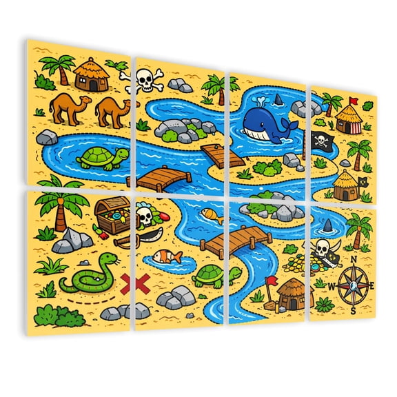 Classroom 8 Pack Art Acoustic Panels Sound Absorbing Cartoon Pirate Treasure Map Animals Rivers Islands Decorative Soundproof Wall Panels Self Adhesive for Nursery Kids Game Room 48"x32"