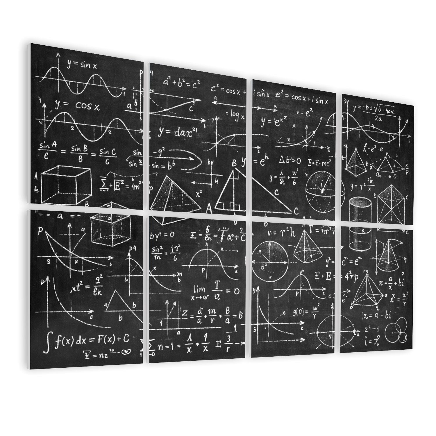 Classroom 8 Pack Art Acoustic Panels Sound Absorbing Chalkboard Filled Mathematical Equations Graphs Geometric Diagrams Decorative Soundproof Wall Panels Self Adhesive Kids Game Room 48"x32"