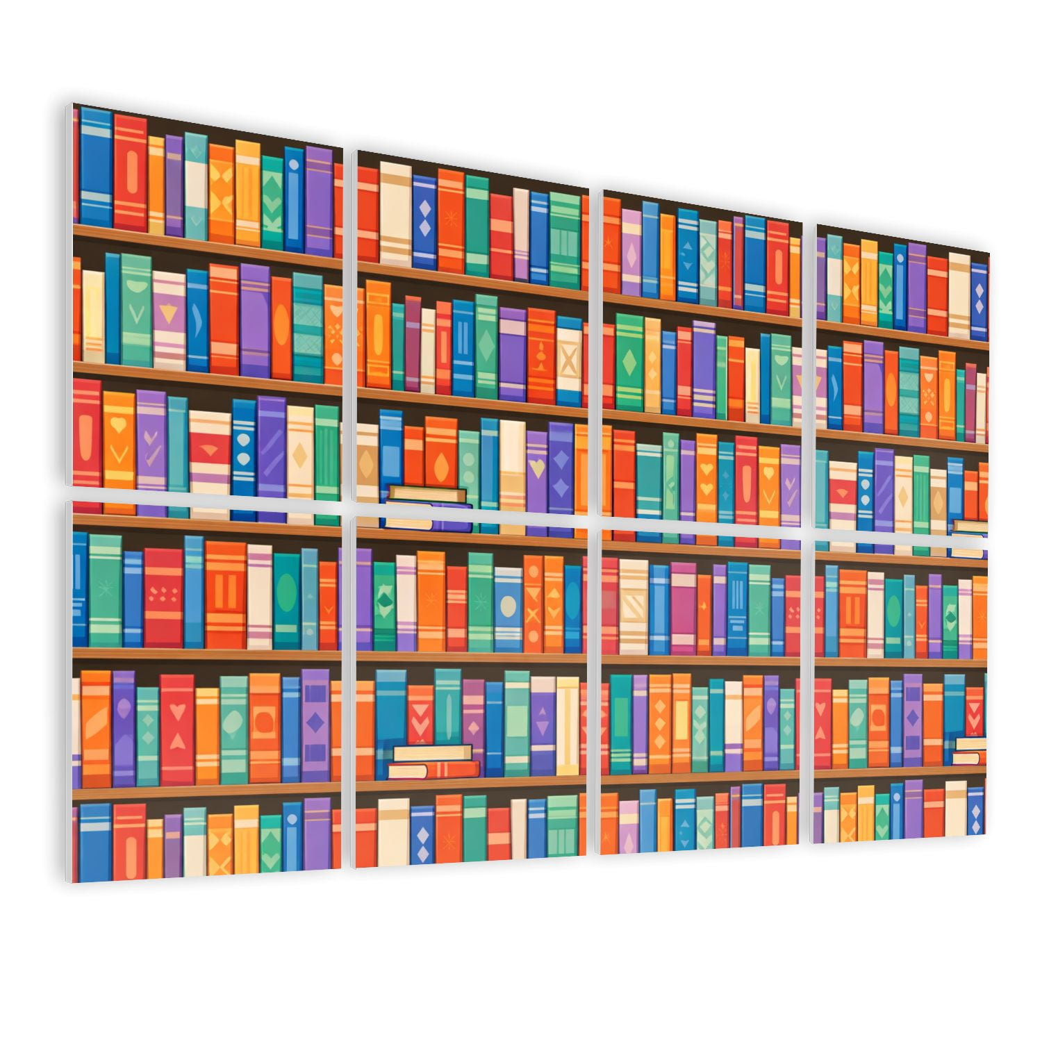 Classroom 8 Pack Art Acoustic Panels Sound Absorbing Colorful Bookshelf Vibrant Book Covers Row Decorative Soundproof Wall Panels Self Adhesive for Nursery Kids Game Room 48"x32"