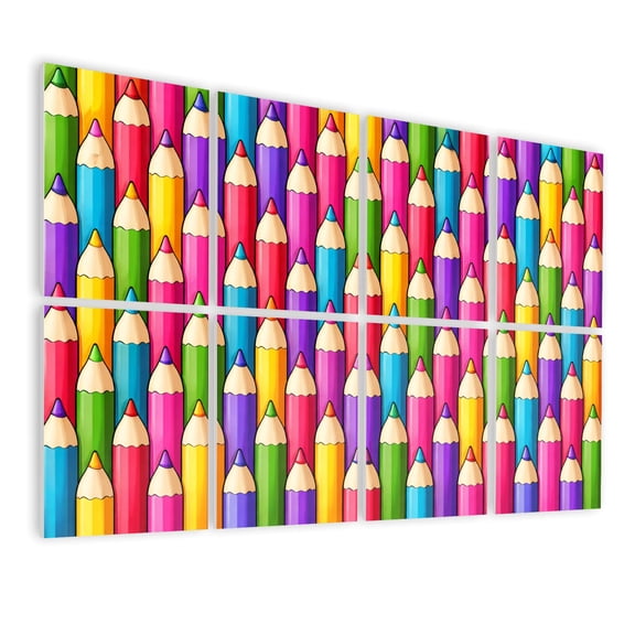 Classroom 8 Pack Art Acoustic Panels Sound Absorbing Colorful Colored Pencils Vertical Arrangement Decorative Soundproof Wall Panels Self Adhesive for Nursery Game Room 48"x32"