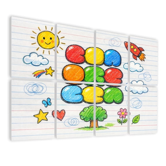 Classroom 8 Pack Art Acoustic Panels Sound Absorbing Colorful Doodle Art Clouds Sun Rocket Nature Elements Decorative Soundproof Wall Panels Self Adhesive for Nursery Kids Game Room 48"x32"