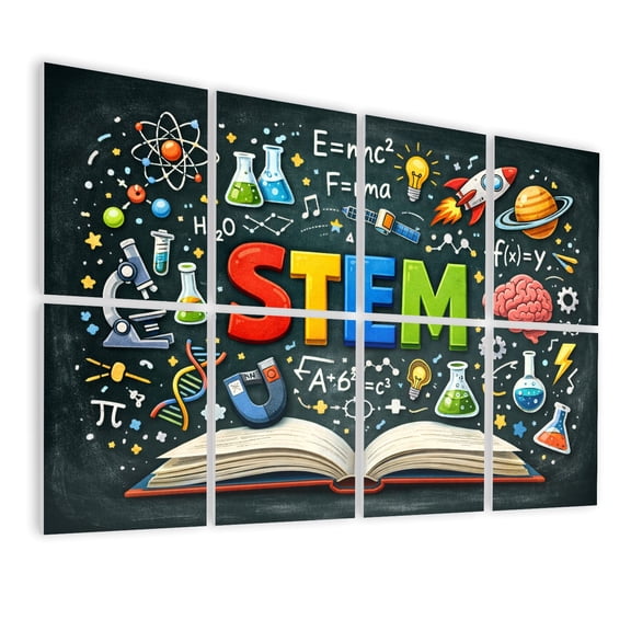 Classroom 8 Pack Art Acoustic Panels Sound Absorbing Colorful Education Science Technology Engineering Math Elements Decorative Soundproof Wall Panels Self Adhesive for Nursery Kids Game Room 48"x32"