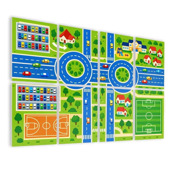 Classroom 8 Pack Art Acoustic Panels Sound Absorbing Colorful Playground Sports Area Roads Roundabouts Vibrant Neighborhood Decorative Soundproof Wall Panels Self Adhesive for Nursery Kids 48"x32"