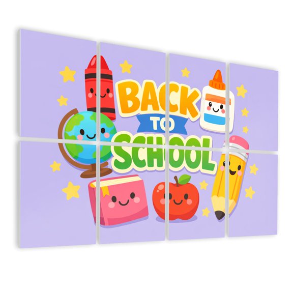Classroom 8 Pack Art Acoustic Panels Sound Absorbing Cute Back to School Happy Crayon Pencil Glue Book Globe Decorative Soundproof Wall Panels Self Adhesive for Nursery Kids Game Room 48"x32"