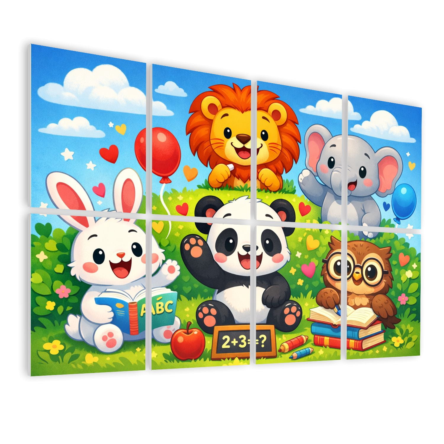 Classroom 8 Pack Art Acoustic Panels Sound Absorbing Cute Cartoon Animal Friends Playing Colorful Decorative Soundproof Wall Panels Self Adhesive for Nursery Kids Game Room 48"x32"