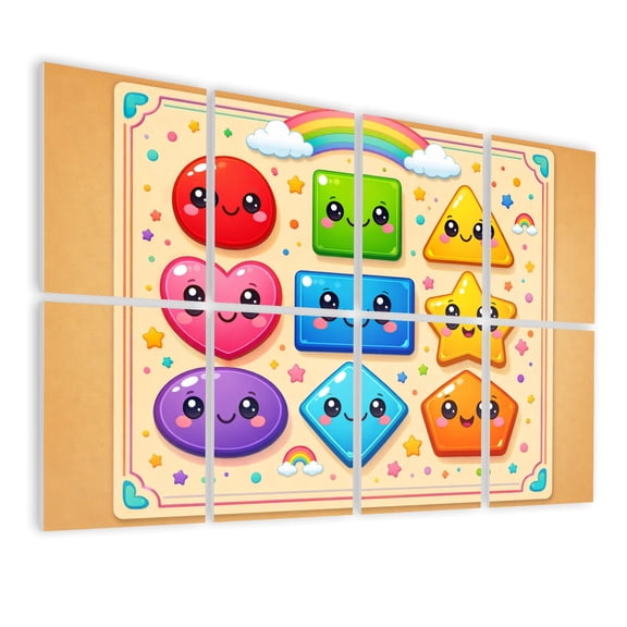 Classroom 8 Pack Art Acoustic Panels Sound Absorbing Cute Colorful Kawaii Geometric Shapes Smiling Faces Rainbow Decorative Soundproof Wall Panels Self Adhesive for Nursery Kids Game Room 48"x32"