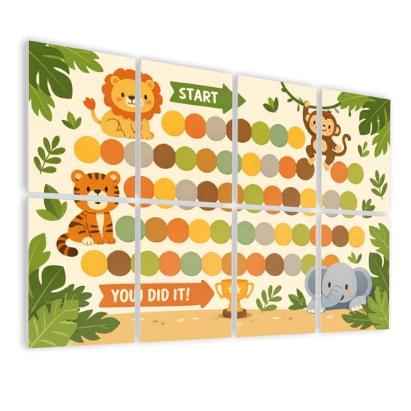 Classroom 8 Pack Art Acoustic Panels Sound Absorbing Cute Jungle Animal Board Game Lion Monkey Tiger Elephant Decorative Soundproof Wall Panels Self Adhesive for Nursery Game Room 48"x32"