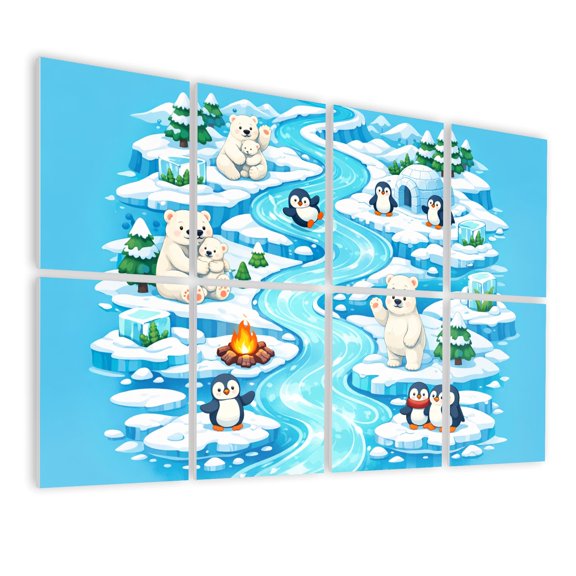 Classroom 8 Pack Art Acoustic Panels Sound Absorbing Cute Polar Bears Penguins Icy Arctic River Snowy Landscape Igloo Decorative Soundproof Wall Panels Self Adhesive for Nursery Game Room 48"x32"