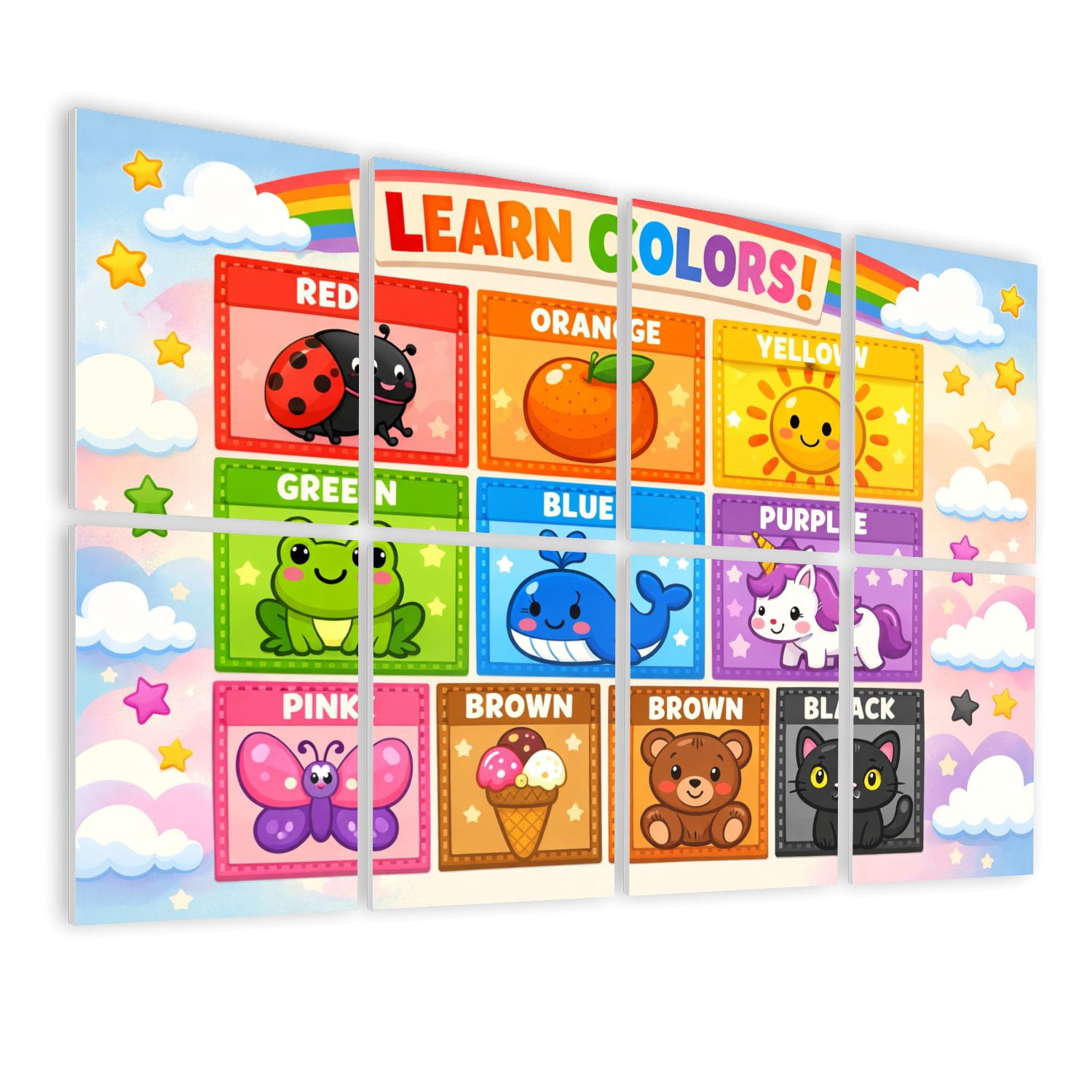 Classroom 8 Pack Art Acoustic Panels Sound Absorbing Learn Colors Cute Cartoon Characters Bright Colors Decorative Soundproof Wall Panels Self Adhesive for Nursery Kids Game Room 48"x32"