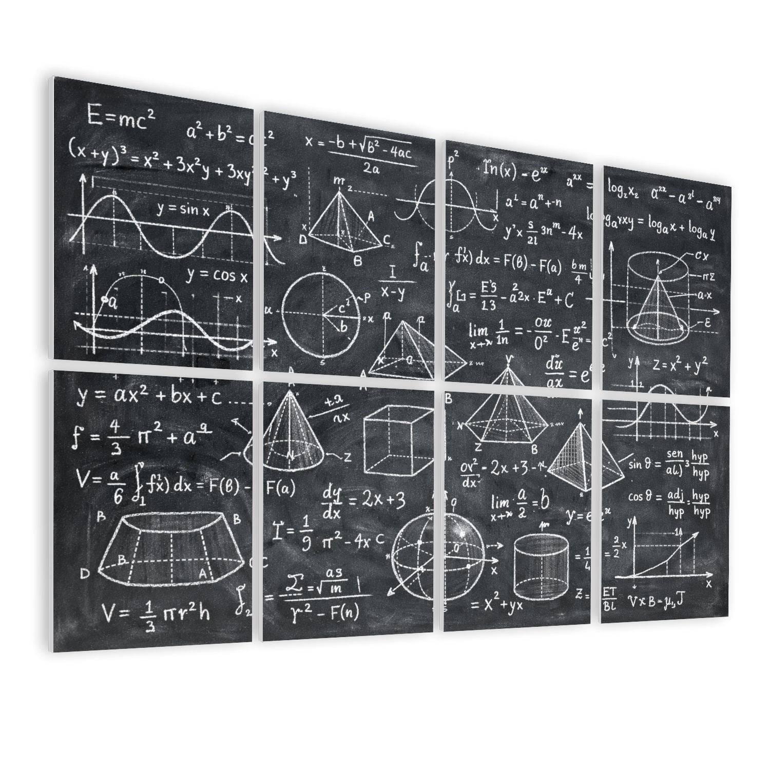 Classroom 8 Pack Art Acoustic Panels Sound Absorbing Mathematical Equations Geometric Diagrams Blackboard Decorative Soundproof Wall Panels Self Adhesive for Nursery Kids Game Room 48"x32"