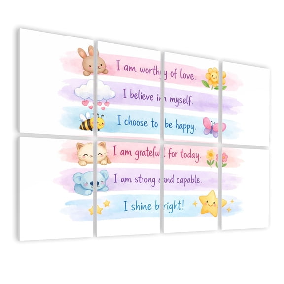 Classroom 8 Pack Art Acoustic Panels Sound Absorbing Positive Affirmations Cute Illustrations Animals Flowers School Decorative Soundproof Wall Panels Self Adhesive for Nursery Kids Game Room 48"x32"
