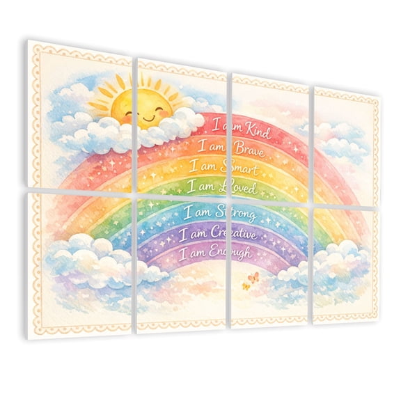 Classroom 8 Pack Art Acoustic Panels Sound Absorbing Rainbow Positive Affirmations Smiling Sun School Supplies Decorative Soundproof Wall Panels Self Adhesive for Nursery Kids Game Room 48"x32"