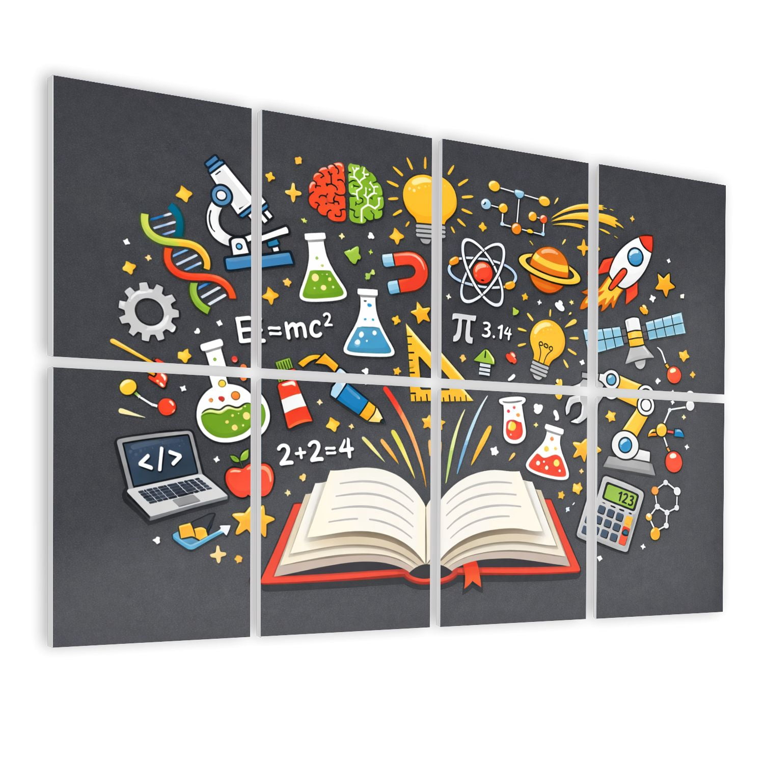 Classroom 8 Pack Art Acoustic Panels Sound Absorbing Science Education Symbols Knowledge Technology Math Decorative Soundproof Wall Panels Self Adhesive for Nursery Kids Game Room 48"x32"