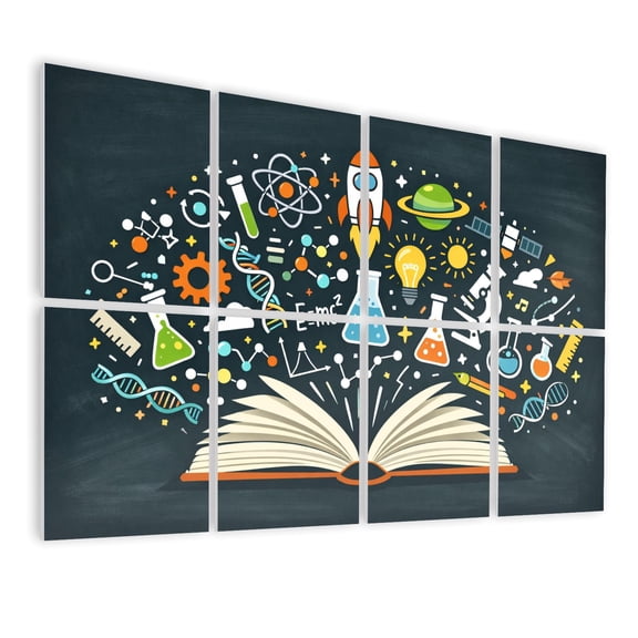 Classroom 8 Pack Art Acoustic Panels Sound Absorbing Science Innovation Rockets Molecules Laboratory Equipment Decorative Soundproof Wall Panels Self Adhesive for Nursery Kids Game Room 48"x32"