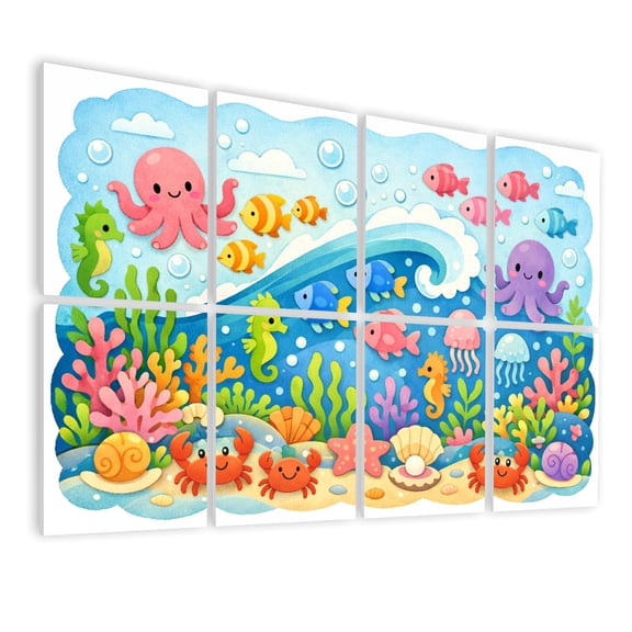 Classroom 8 Pack Art Acoustic Panels Sound Absorbing Underwater Ocean Scene Colorful Fish Jellyfish Octopuses Crabs Decorative Soundproof Wall Panels Self Adhesive for Nursery Kids Game Room 48"x32"
