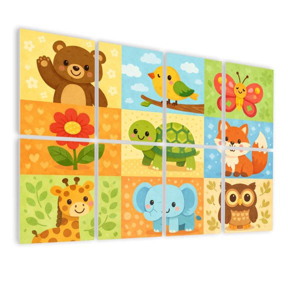 Classroom 8 Pack Art Acoustic Panels Sound Absorbing butterfly Cartoon Animals Nature Characters Colorful Kids Grid Decorative Soundproof Wall Panels Self Adhesive for Nursery Game Room 48"x32"