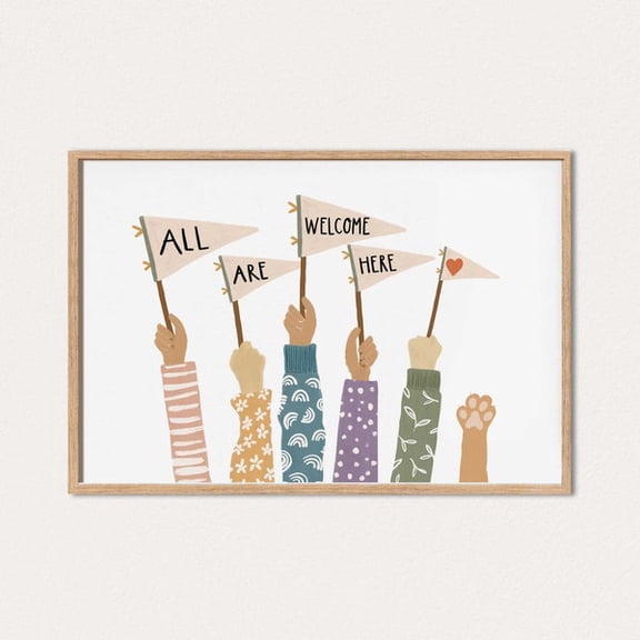Classroom Art, All Are Welcome Here Printable Wall Art, Diversity Poster, Nursery Art, Inclusive , Homeschool, Playroom Art, Montessori, Unframed Paper Poster 24x36in
