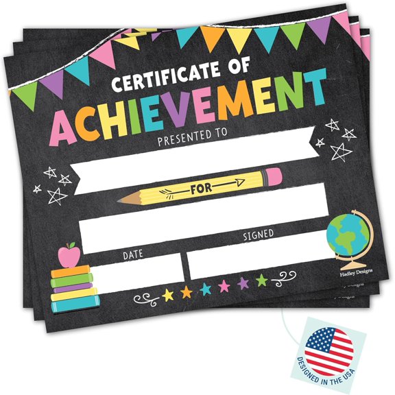 Classroom Award Certificates for Students -25 Certificate of Achievement Awards, Gold Star Paper, Preschool Graduation Kids, Kindergarten Diploma, Student Honor Roll