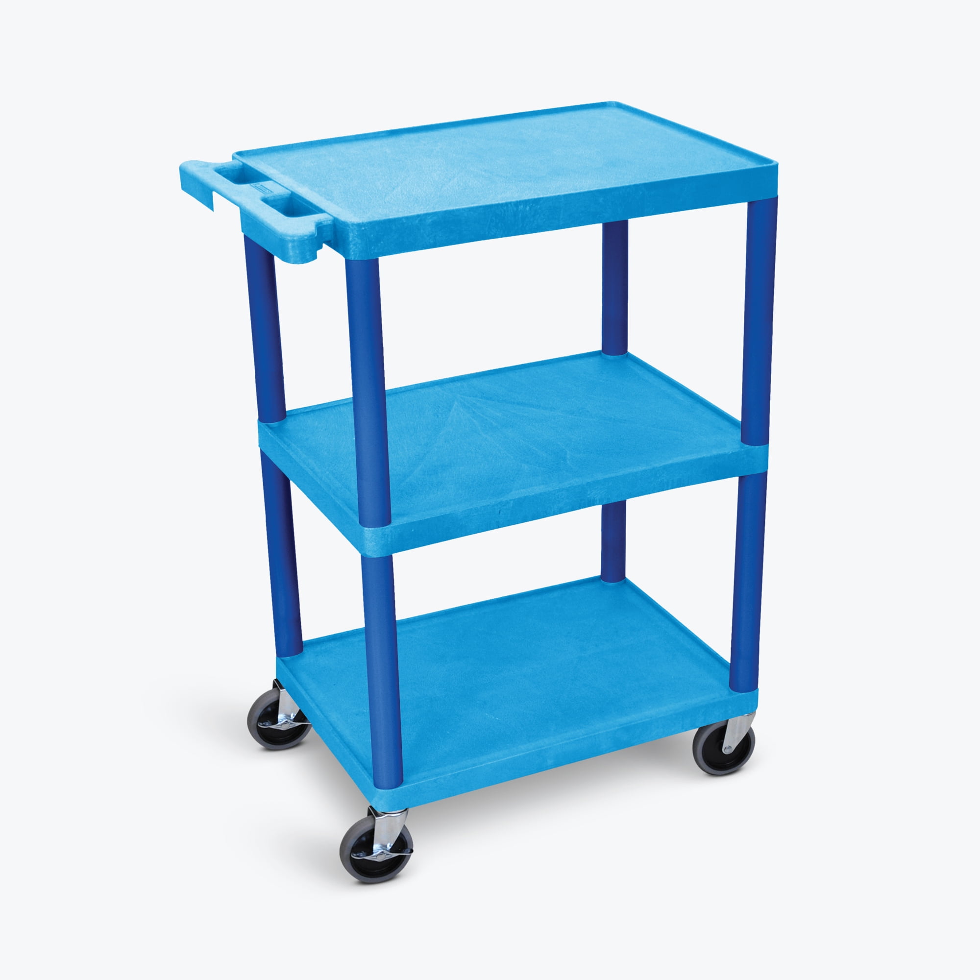 Blue Three-Shelf Utility Cart with Ergonomic Handle