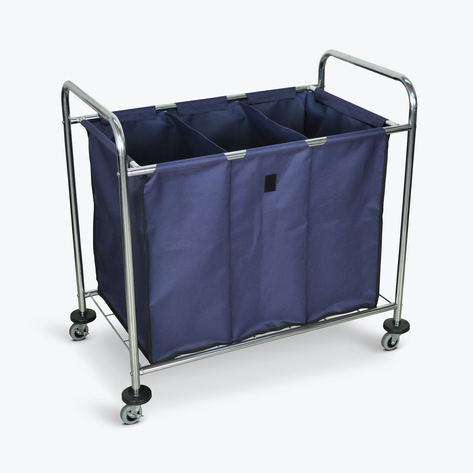 Navy Heavy-Duty Canvas 3-Compartment Laundry Sorter with Chrome Frame