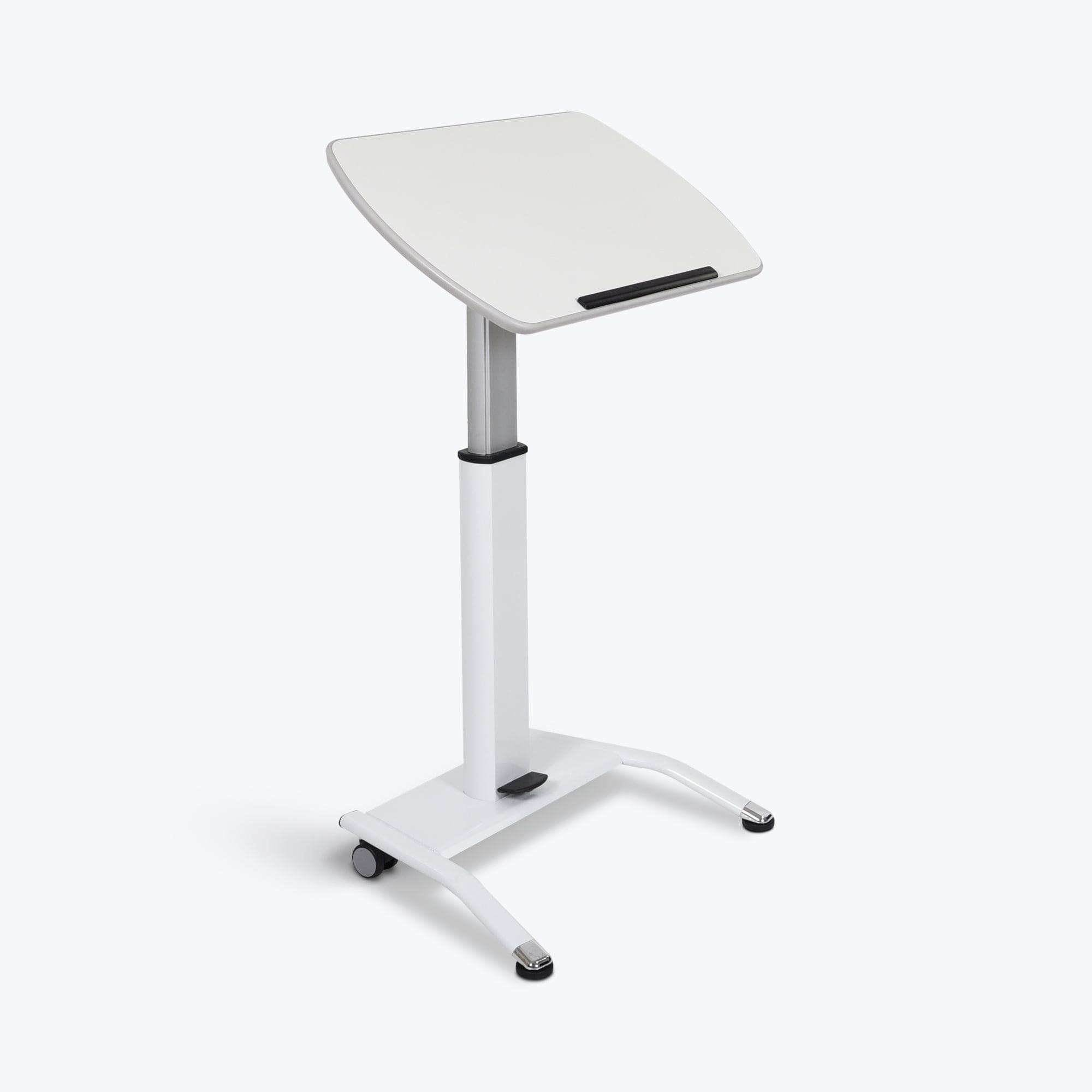White Adjustable Height Mobile Standing Desk with Pneumatic Foot Pedal