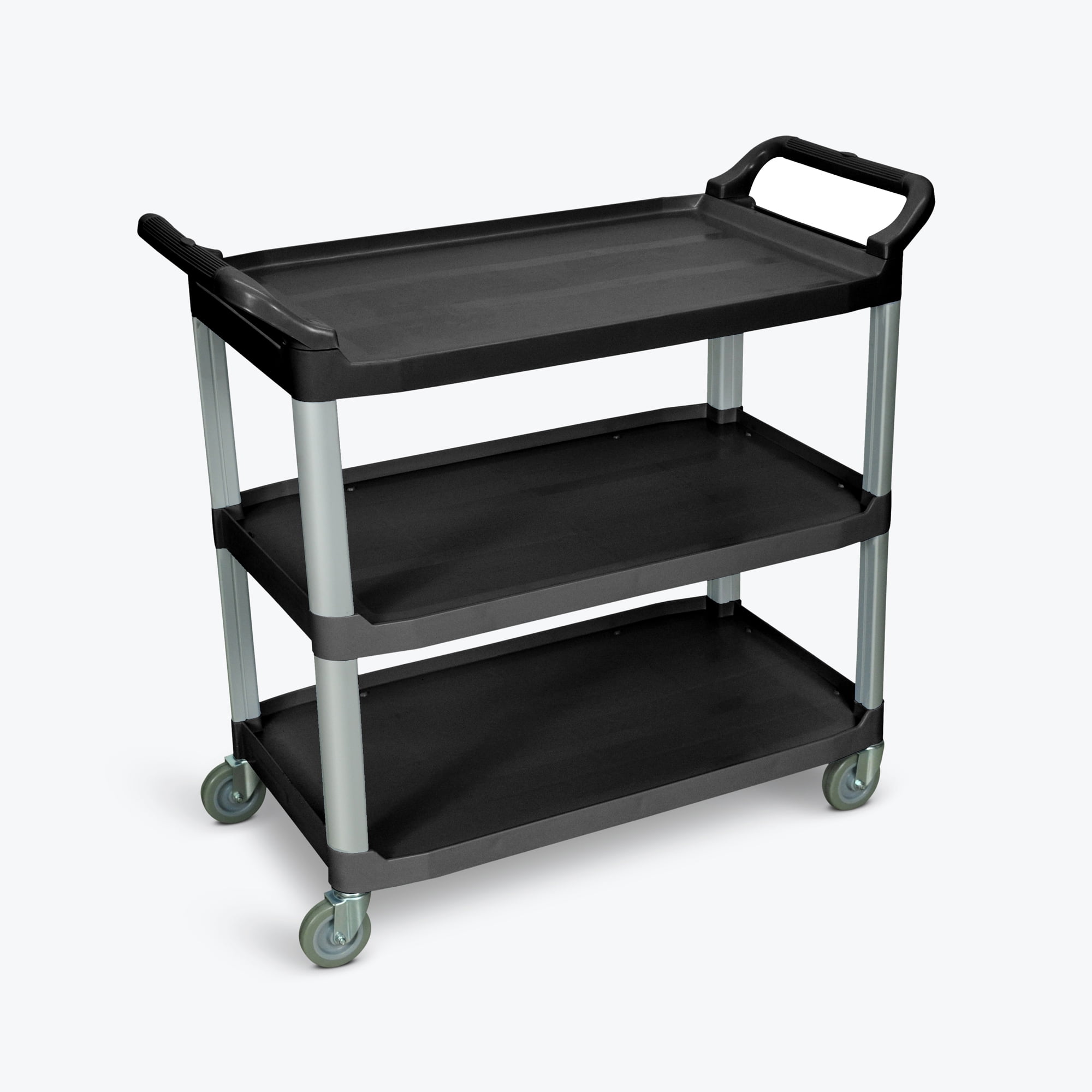 Black Aluminum and Polypropylene 3-Shelf Utility Cart with Casters